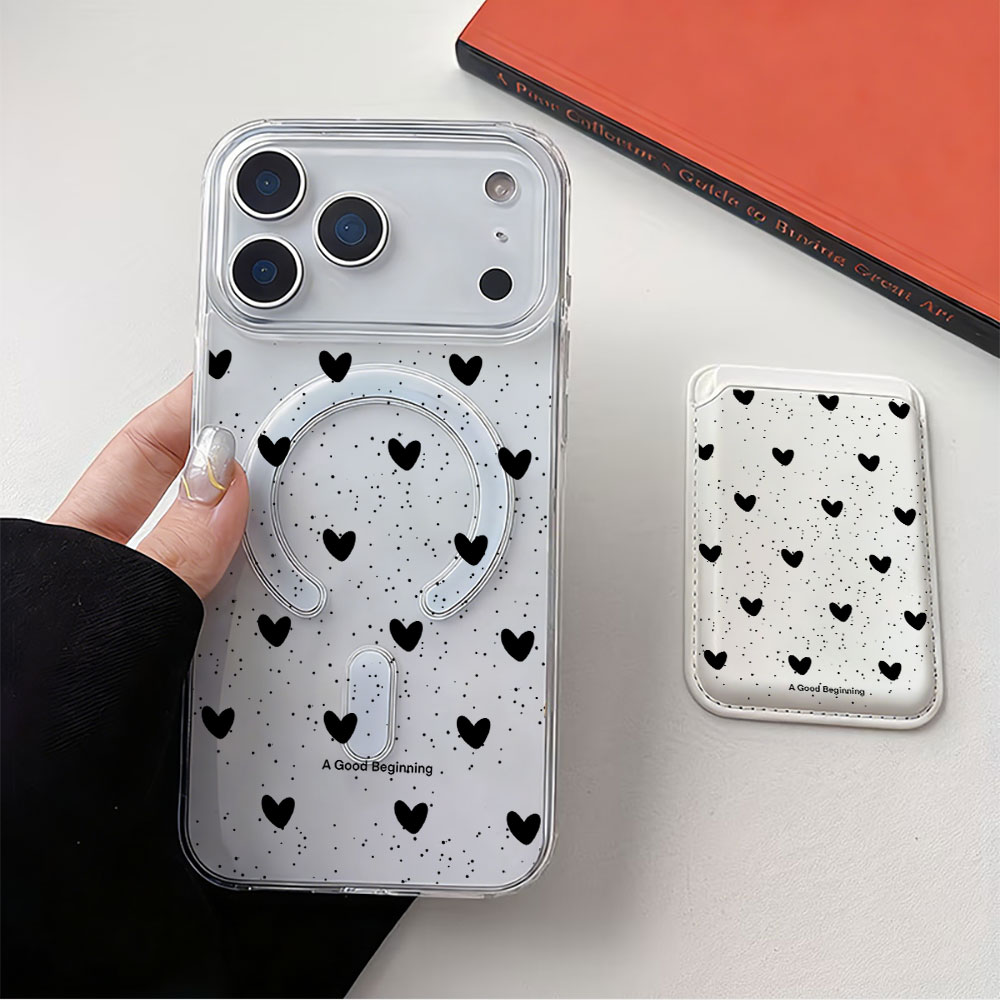 Phone Wallet Combo - غطاء هاتف بتصميم قلب منقط بالكامل